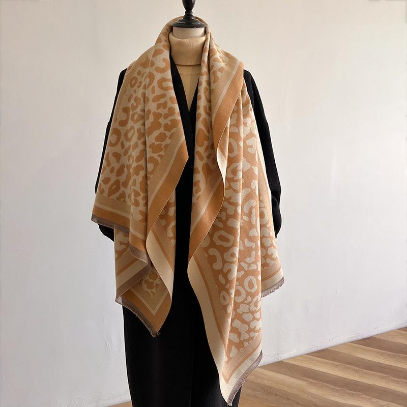 Leopard Print Imitation Cashmere Scarf, Winter Printing Warm Shawl, Advanced Commuting Feeling Neck Protection And Cold Protection Scarf