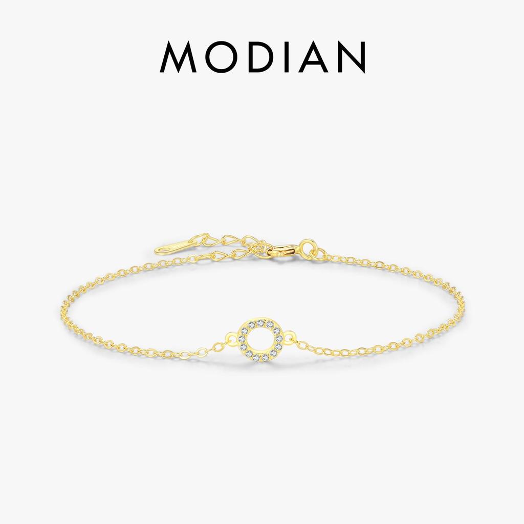 MODIAN Твердые браслеты из стерлингового серебра 925 пробы, простые полые круглые прозрачные браслеты с цирконием, золотистая цепочка для женщин и девочек, ювелирные изделия в подарок