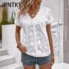JPNTKY Women's Fashion Casual Summer Solid Color Print Short Sleeve V-Neck Blouses & Shirts