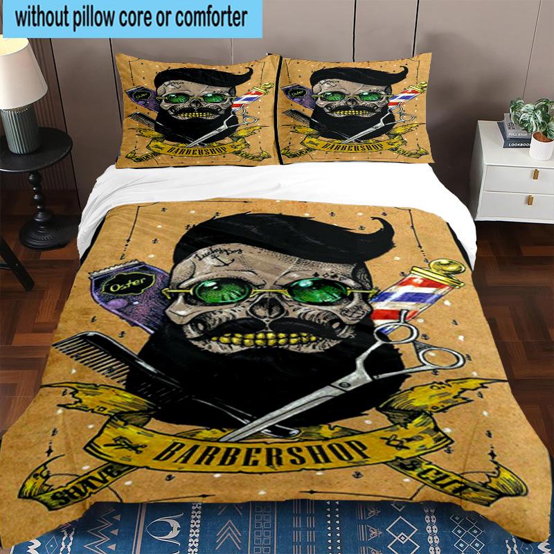 Vintage Barbershop Print 3pcs Bedding,Including 1pc Duvet Cover And 2pcs Pillowcases Perfect for Christmas,Ideal for Bedroom, Dormitory