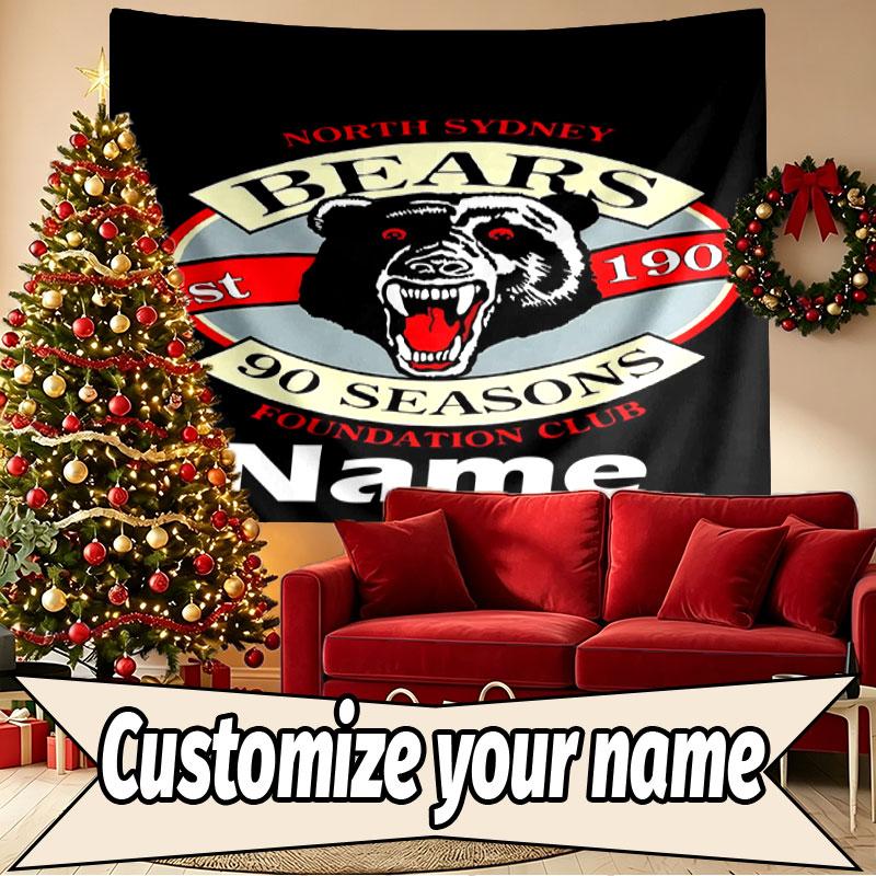 Custom Name Personalized North Sydney Bears Print Tapestry, Wall Art Decor, Bedroom, Dorm, Apartment, LivingRoom, Party Backdrop, Gift for Birthday