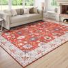 Vintage Bohe Washable Red Area Rug for Living Room, Bedroom, Office Ultra-thin Stain Resistant Indoor Low Pile Carpet