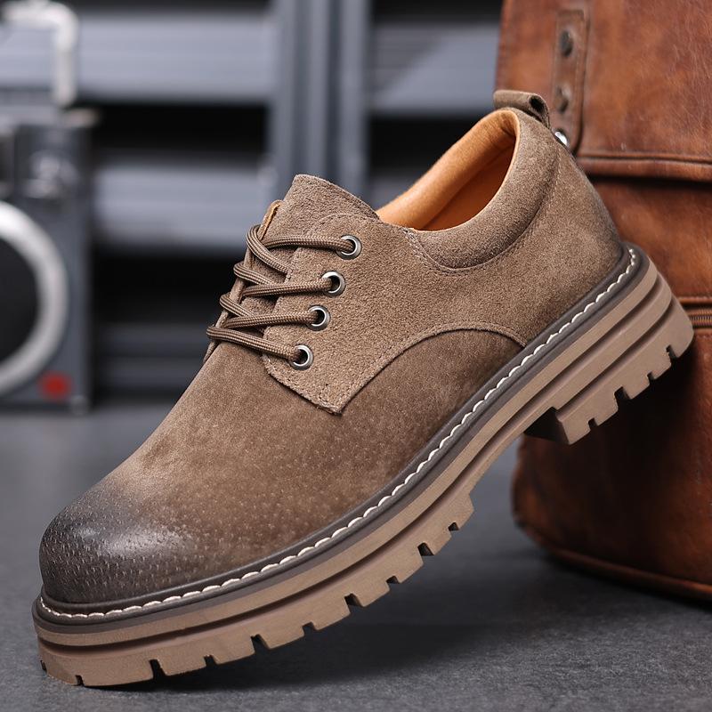 Men's Classic Retro Work Shoes Thick Sole Suede Genuine Leather Mens British Style Lace-up Casual Shoes Men