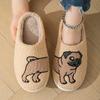 Cartoon Cat Puppy Embroidered Home Slippers Women Winter Closed Toe Cotton Slippers Woman Non Slip Flat Heels Indoor Shoes