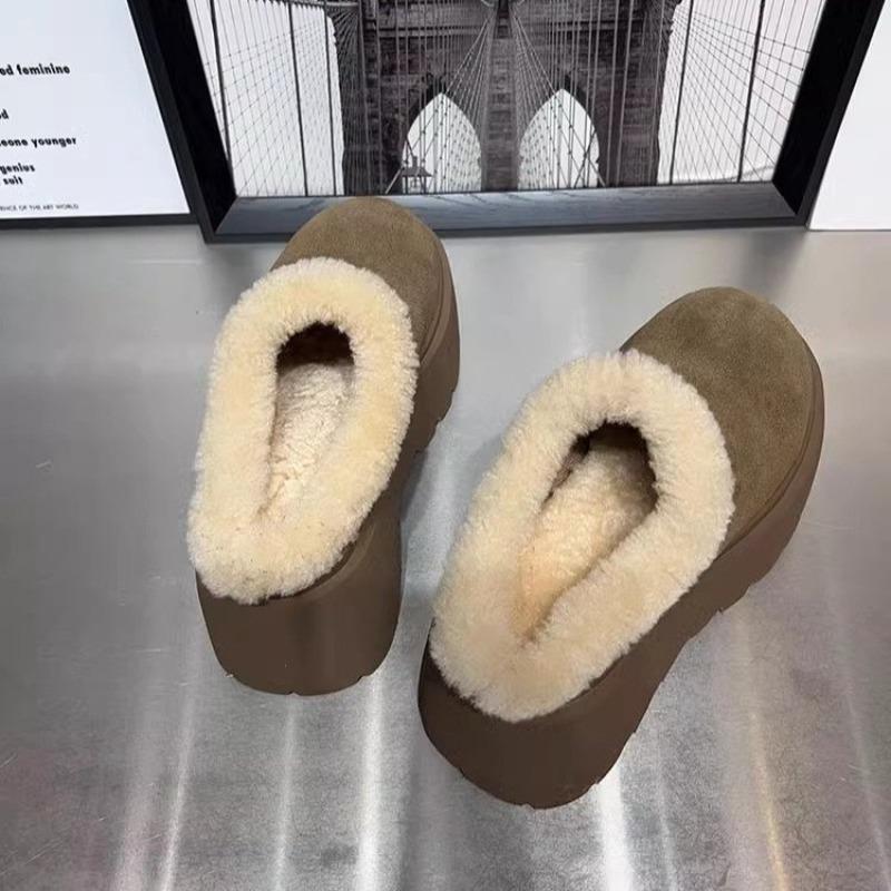 Fashion Winter New Baotou Slippers Women's Fashion Round Head Suede Slip-on Thick Soles Comfortable Slope Heel Shoes