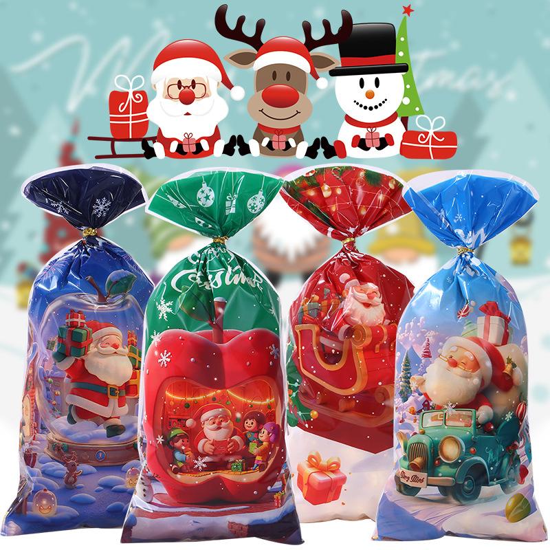 50/100Pcs Christmas Gift Bags Christmas Decorations For Home 2025 Xmas Gifts New Year 2026 Santa Claus Snowman Packaging Bags