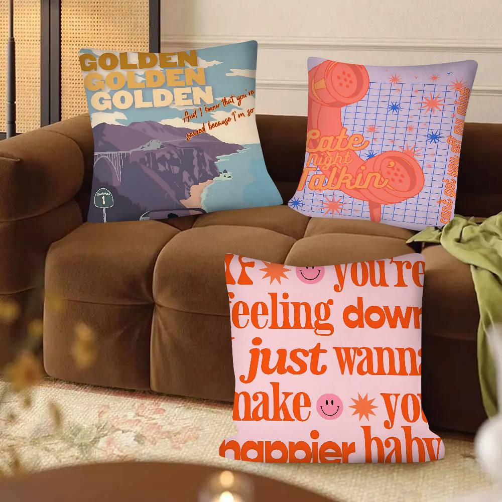 1PC H-Harris Styles Lyrics Art Retro Print Pillow Case Square Pillow Bedroom Sofa Leisure Car Living Room Home Decoration