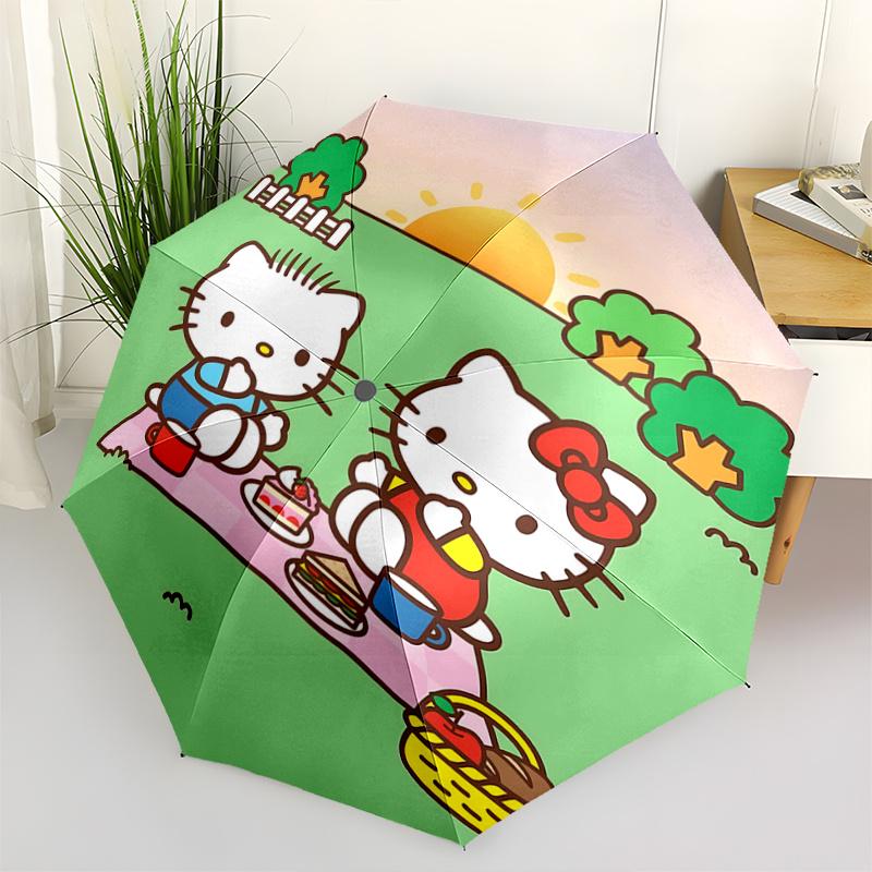 1pc Hello Kitty Picnic with Auto Open Close Umbrella, Portable Folding Design, 8-Bone Iron Frame, Outdoor Umbrella, Ideal Gift for Fans, Travelers, Da