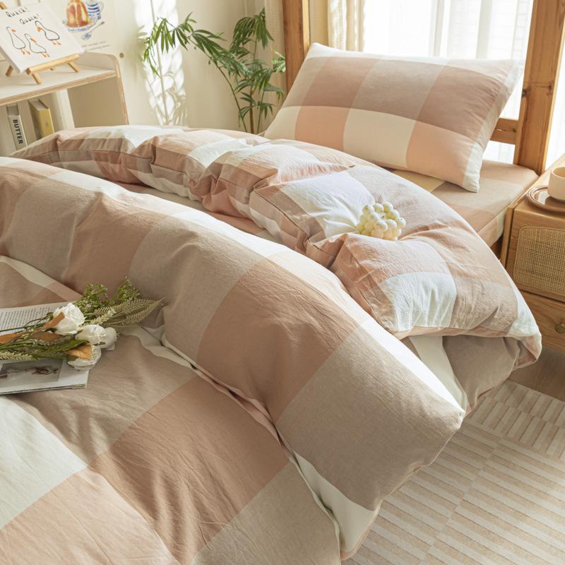 Хлопок Стиранный Хлопок Односпальное Постельное Белье Пододеяльник Студенческое Общежитие Чистый Хлопок Постельное Белье Комплект из Четырех Предметов Простыня Пододеяльник Простой Комплект из Трех Предметов