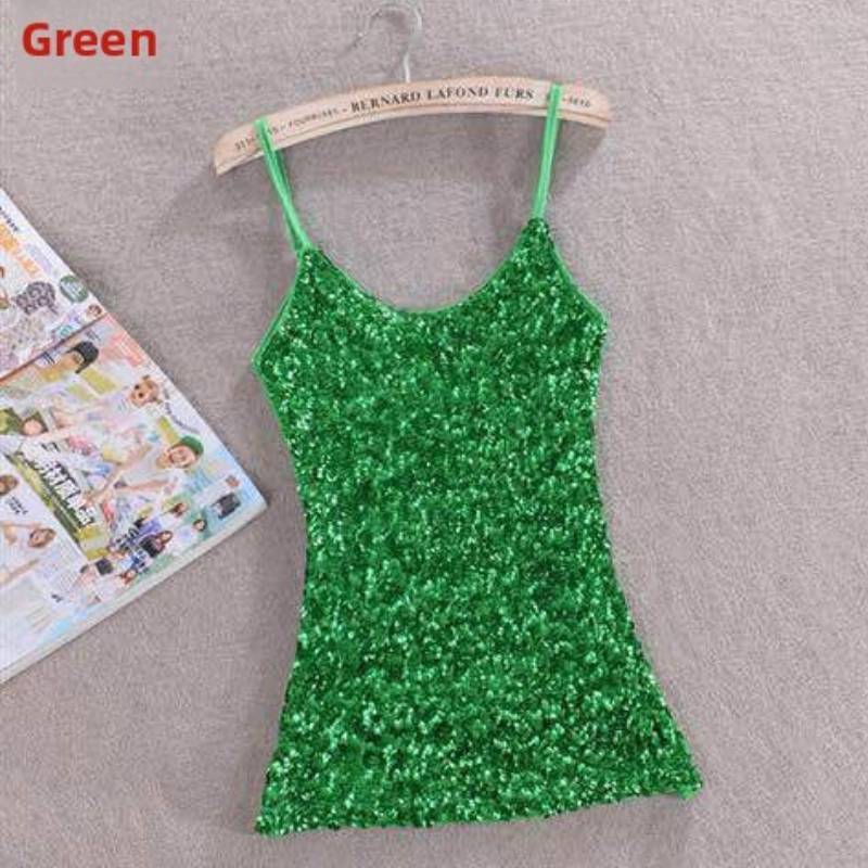 Polyester Sequin Tank Top For Women Spring Slim Fit Casual Blouse