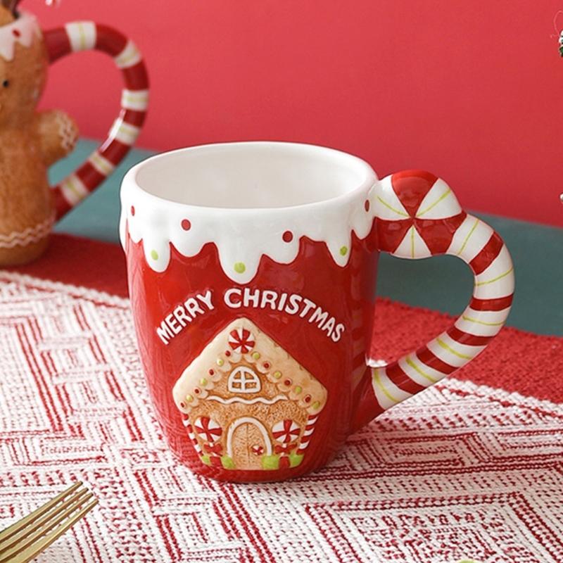 Holiday Coffee Cup with Smooth Exterior and Relief Pattern for Tea Service, Milk Sipping and Winter Table Display