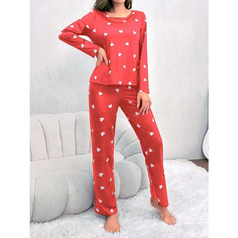 Women's Pajamas Casual Round Neck Long Sleeve Long Pants Fall and Winter Comfortable Set Girl Sleepwear Homewear