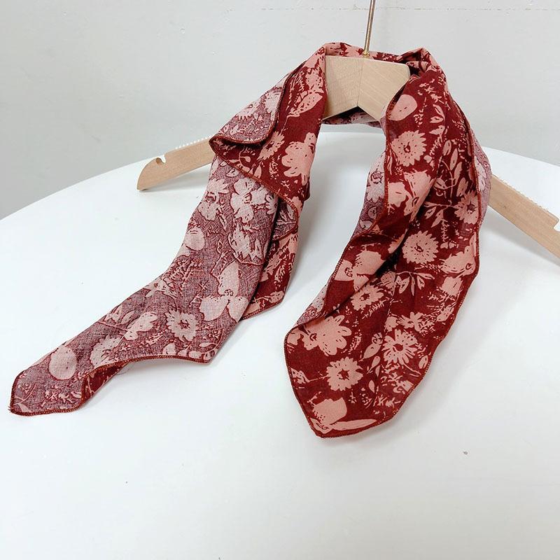 Spring Summer Soft Cotton Square Scarf Women's Printed Small Flower Scarf Accessories Neck Protection Small Scarf 55X55cm
