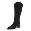 Plus Size New Women Boots Zipper Thick High Heels Simple Autumn Winter Boots Knee High Botas