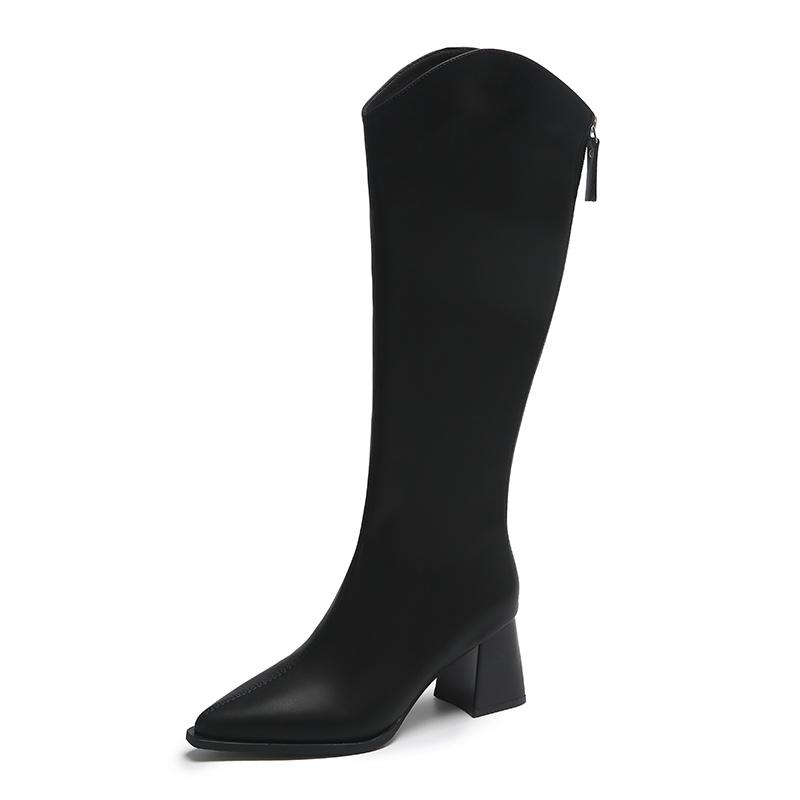 Plus Size New Women Boots Zipper Thick High Heels Simple Autumn Winter Boots Knee High Botas