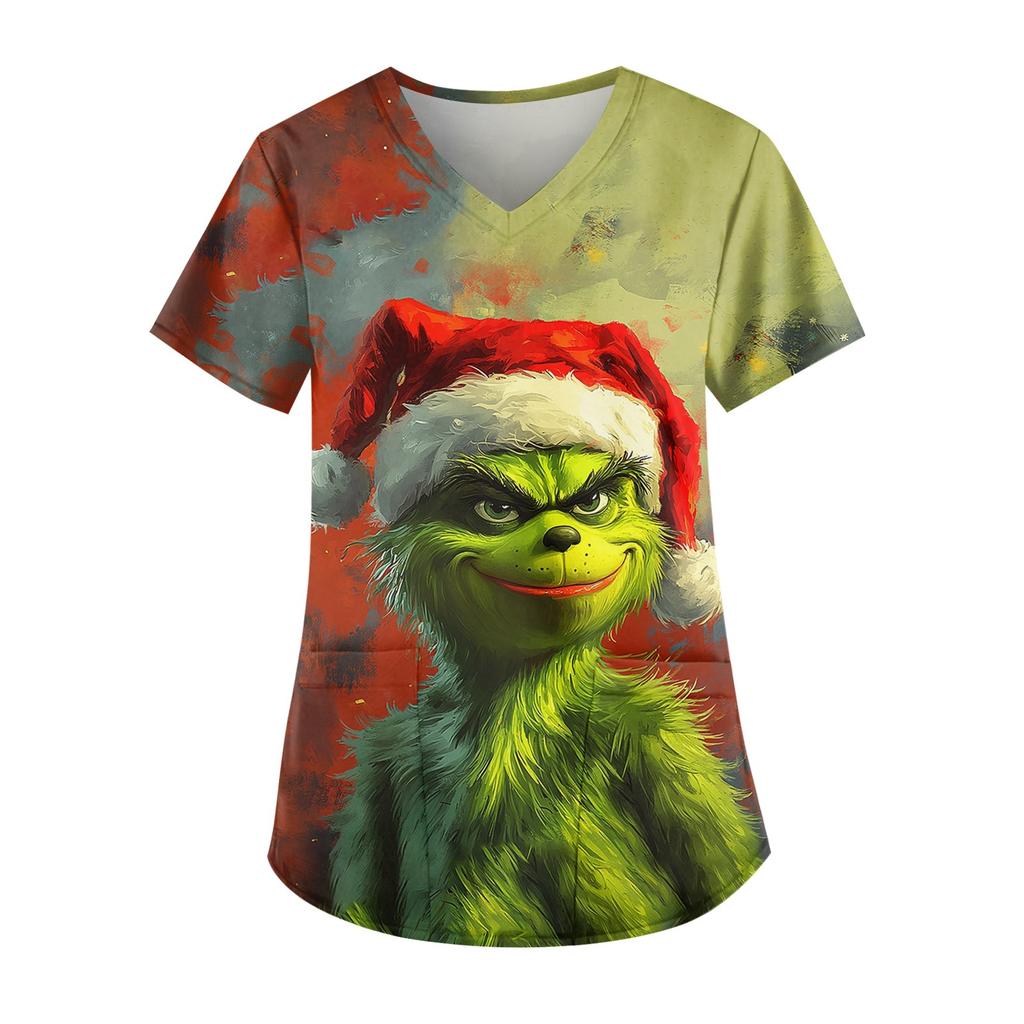 Women's V-neck Fashion Casual Printed Tops And Protective Workwear