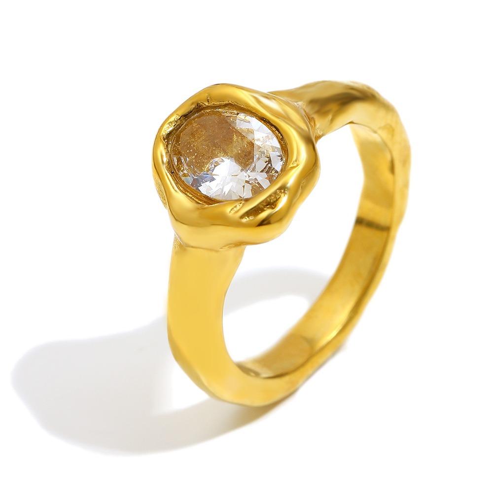 Oval Zircon Statement Ring Irregular Shape Stainless Steel Ring Shiny Zirconia Ring Daily Wear