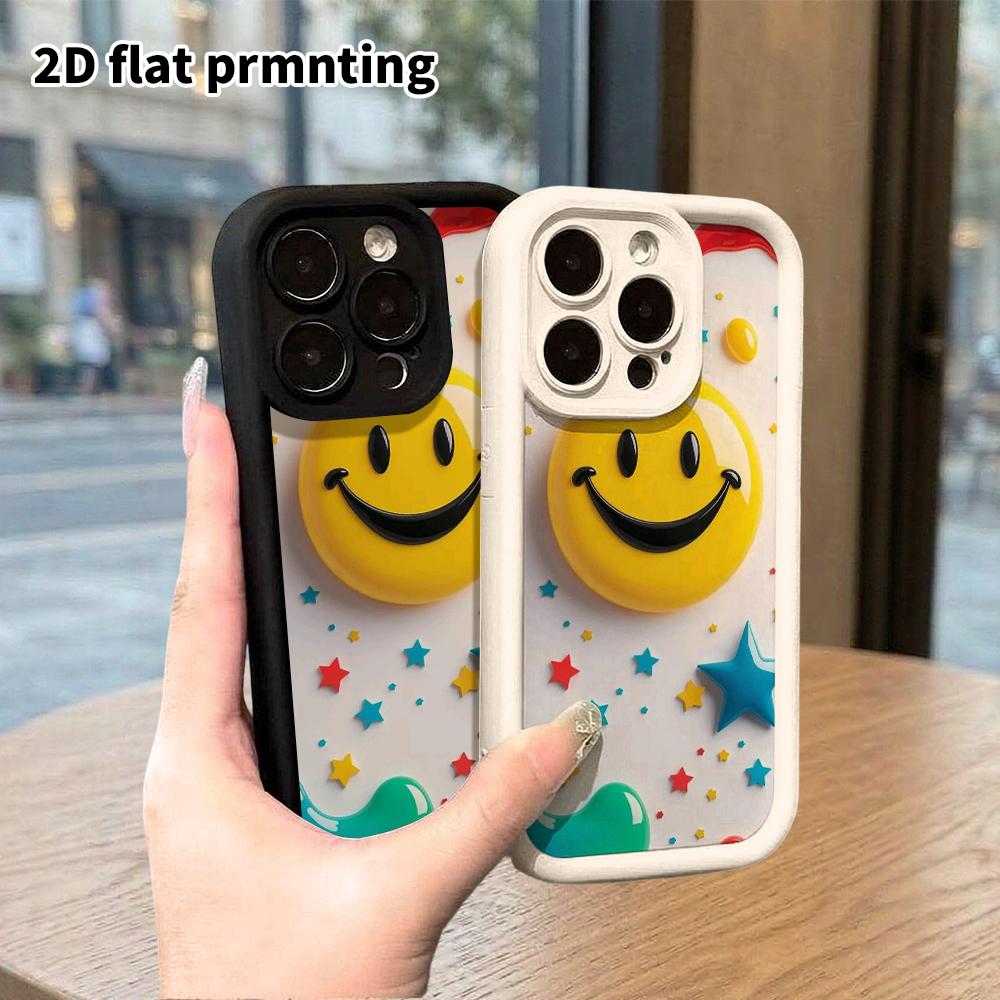 Phone Case: 2D flat design suitable for iPhone 18 17 16 15 14 13 Pro protective case, yellow smiley face, perfect Christmas and Halloween holiday gift