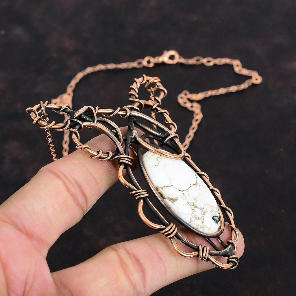 Wild Horse Magnesite Necklace Copper Wire Wrapped Necklace Handmade Gemstone Necklace Adjustable Chain Necklace Copper Jewelry Gifts For Her