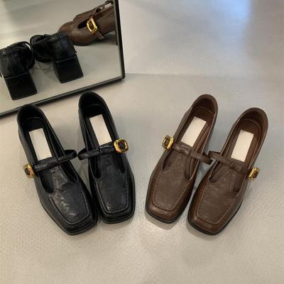 Ретро квадратный носок толстый каблук одинарные туфли женские весна и осень новые фея высокие каблуки Мэри Джейн маленькие кожаные туфли