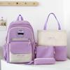 Four-Piece Student Schoolbag Female Campus Backpack Set Block Color Lightweight Backpack