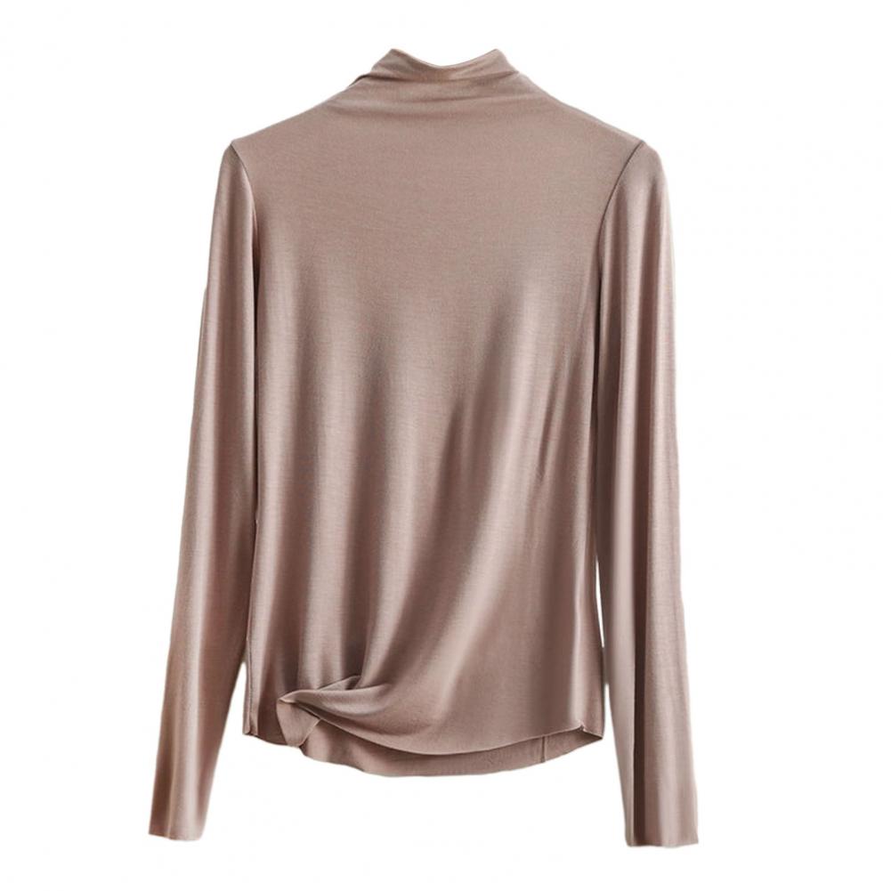 Women Bottoming Top Half-high Collar Long Sleeve Elastic Skinny Soft Warm One Tone Pullover Simple Style Lady Inner Wear Blou