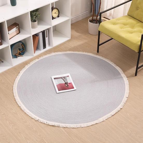 Yousheng Braided Round Area Rug Vintage Cotton Rope Floor Mat with Fringe Washable Rustic Tassel Carpet for Living Room Bedroom