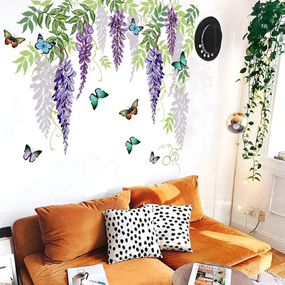 Butterfly Flower Wall Stickers Art Decal Mural Wall Background DIY Decor Home Decoration Wall Background Decor Sticker