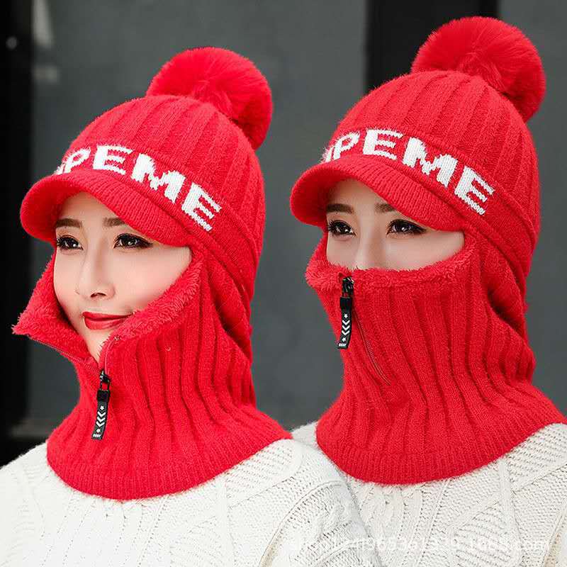 Шапка Женская осенне-зимняя вязаная ветрозащитная с защитой ушей шерстяная шапка Студенческая теплая плюшевая утолщенная модная велосипедная шапка-пуловер