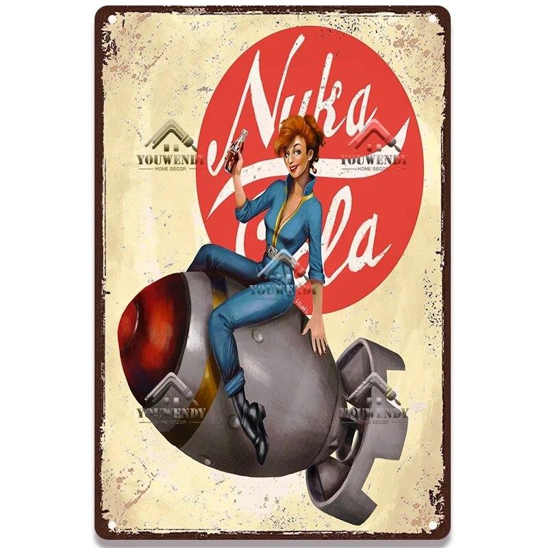 Nuka Cola Drink Posters Game Metal Sign Retro Tin Sign Plaque Metal Vintage Wall Decor for Bar Pub Club Man Cave Decoration