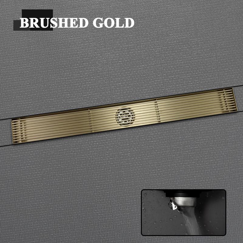 Матовый золотисто-серый слив для душа, вставка из плитки, нержавеющая сталь SUS304, длинный линейный слив для ванной комнаты