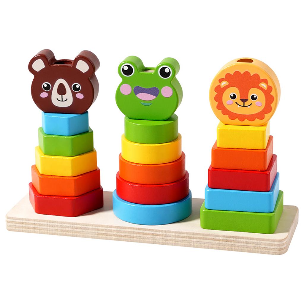 Wooden Animal Shape 3D Column Color Shape Classification Interactive Educational Toy