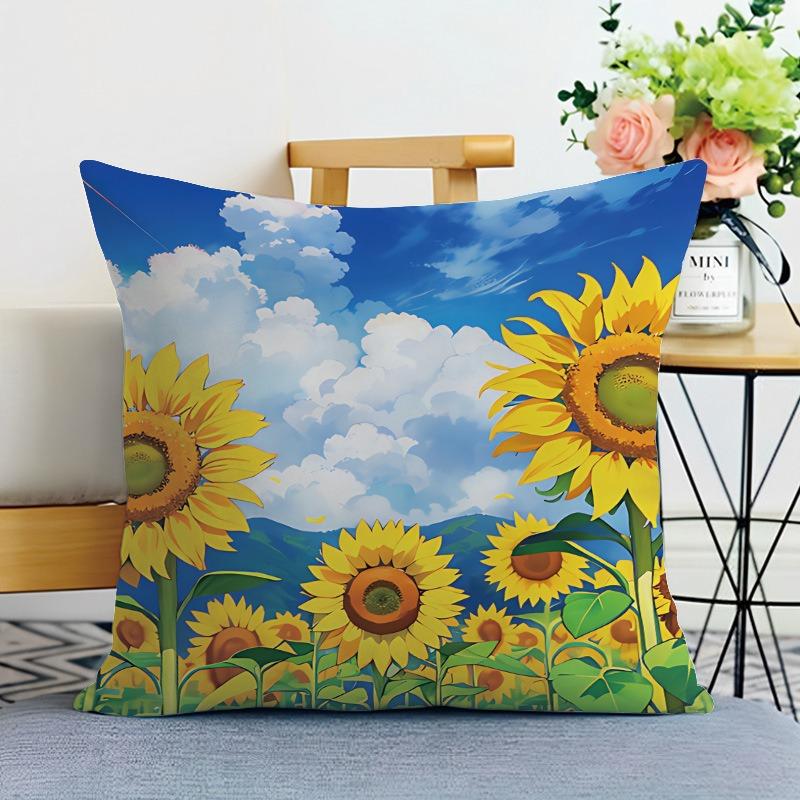 Sunflower Print Decorative Pillowcase Bedroom Living Room Square Cushion Pillowcase