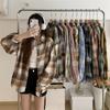 Spring Vintage Simple Loose Plaid Shirts Women Fashion Long Sleeve Tops Plus Size Casual Blouses Women Single Breasted Slim Office Ladies Shirt 26107
