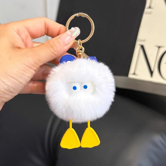 Плюшевый мультяшный брелок с шариком, большие глаза, снятие стресса, нечеткий круглый шар, игрушка, сделай сам, мини-металлическое кольцо, брелок, кулон, украшение для рюкзака, подарок на день рождения