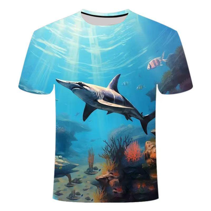 Летняя футболка унисекс с короткими рукавами и 3D-принтом, с круглым вырезом и рисунком подводного мира, модный топ больших размеров