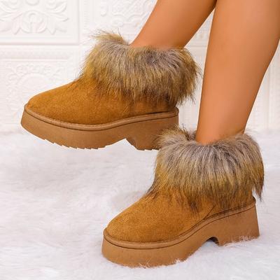 Модные женские зимние ботинки на платформе, с круглым носком, из замши, на платформе, на флисовой подкладке, нескользящие, теплые, на квадратном каблуке, из шерсти и хлопка