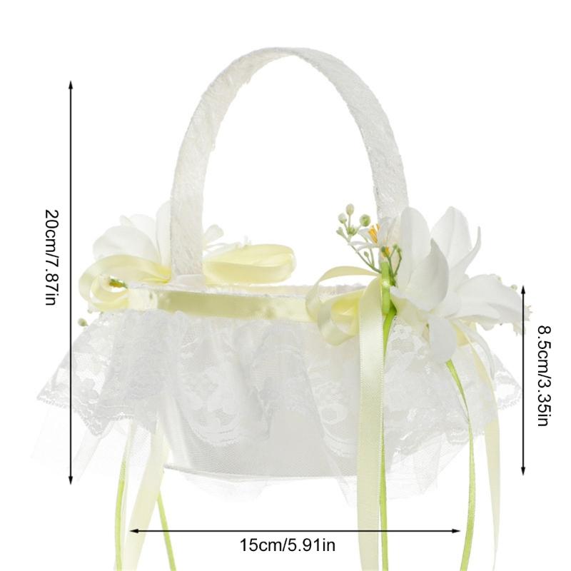 Элегантная свадебная корзина для цветов для церемонии, корзина для девочки-цветочницы с кружевной отделкой, удобная ручка для держания, корзина для цветов для невесты