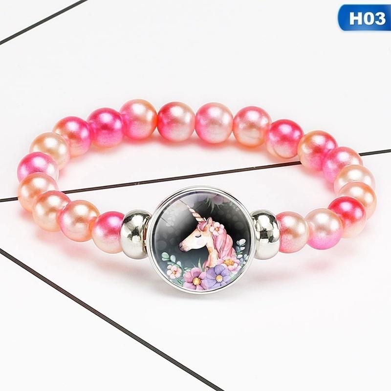 12 Styles Rainbow Unicorn Glass Beads Bracelets & Bangles For Kids Girls Party Accessories Gifts