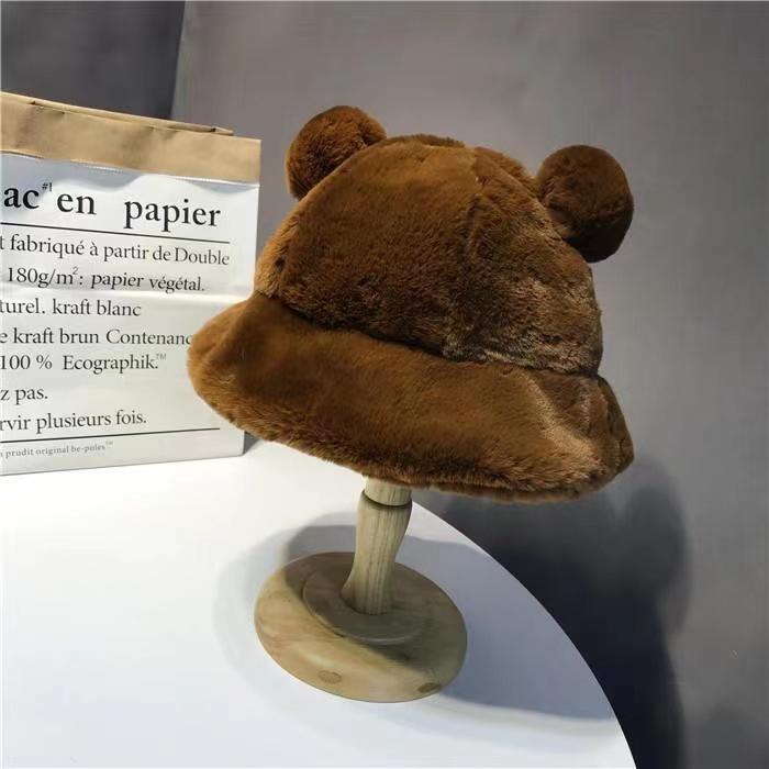 Kawaii милая панама с леопардовым принтом и медвежьими ушками для женщин, повседневная зимняя теплая флисовая шапка из искусственного меха Ins, дизайнерская уличная панама