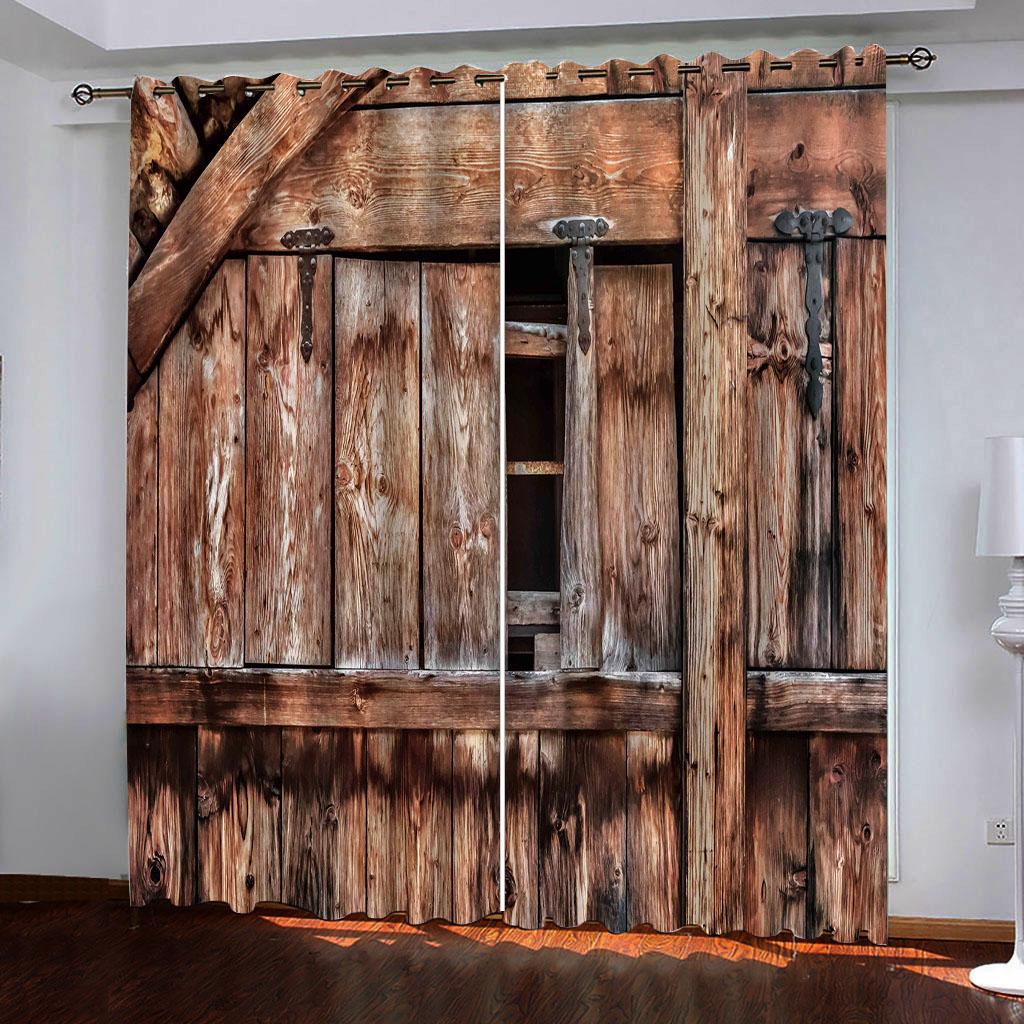 Rustic Curtains Wooden Barn Door In Farmhouse Image Desgin Rural Art Architecture Print Living Room Bedroom Window
