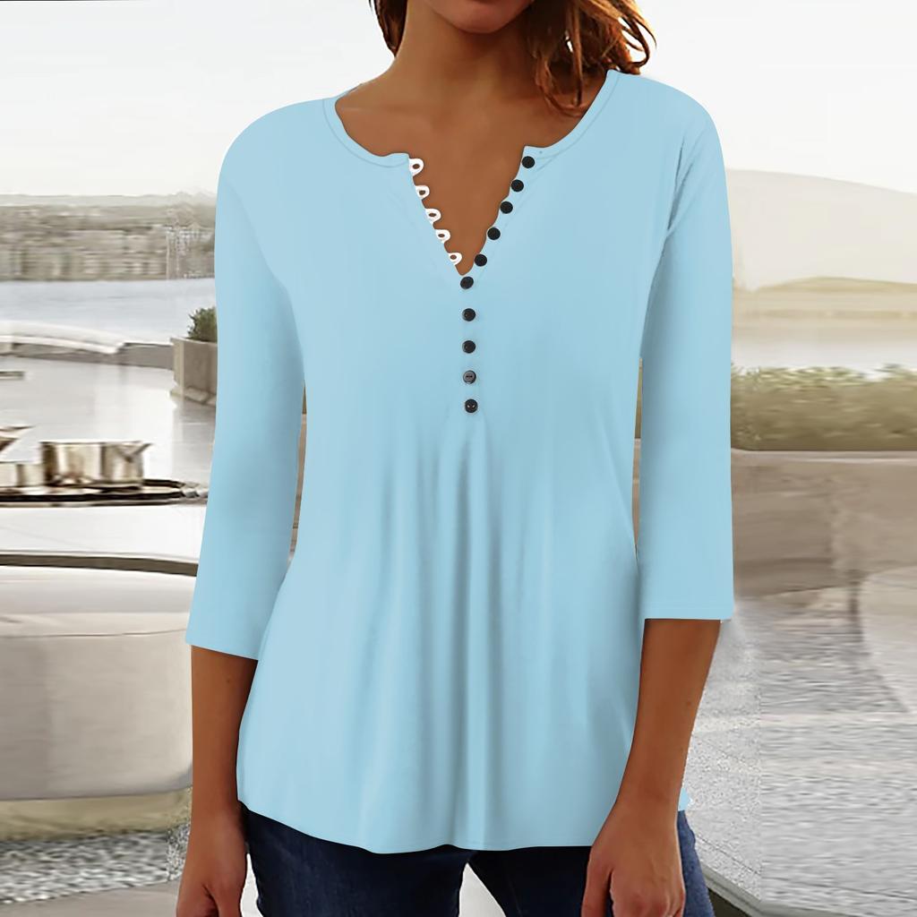 Женская верхняя свободная футболка с рукавом семь четвертей на пуговицах