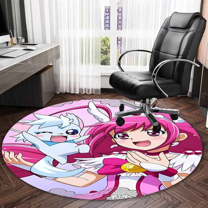 1pc Pretty Cure2 Print Round Carpet Chair Round Carpet Suitable for Bedroom Living Room Home Decorative Carpet
