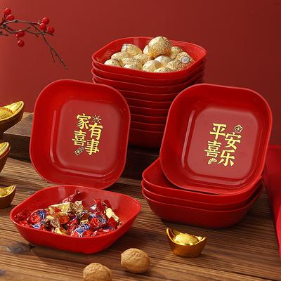 Свадебная красная тарелка с сухофруктами, бытовая тарелка для фруктов на кофейный столик в гостиной, тарелка для конфет на новоселье в новом доме, на Новый год