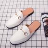 Fashion UImmer Couple Half Slippers Men Shoes Flat Heels British Fashion Metal Buckle Outdoor Slippers PU Business Slippers Size 36-45
