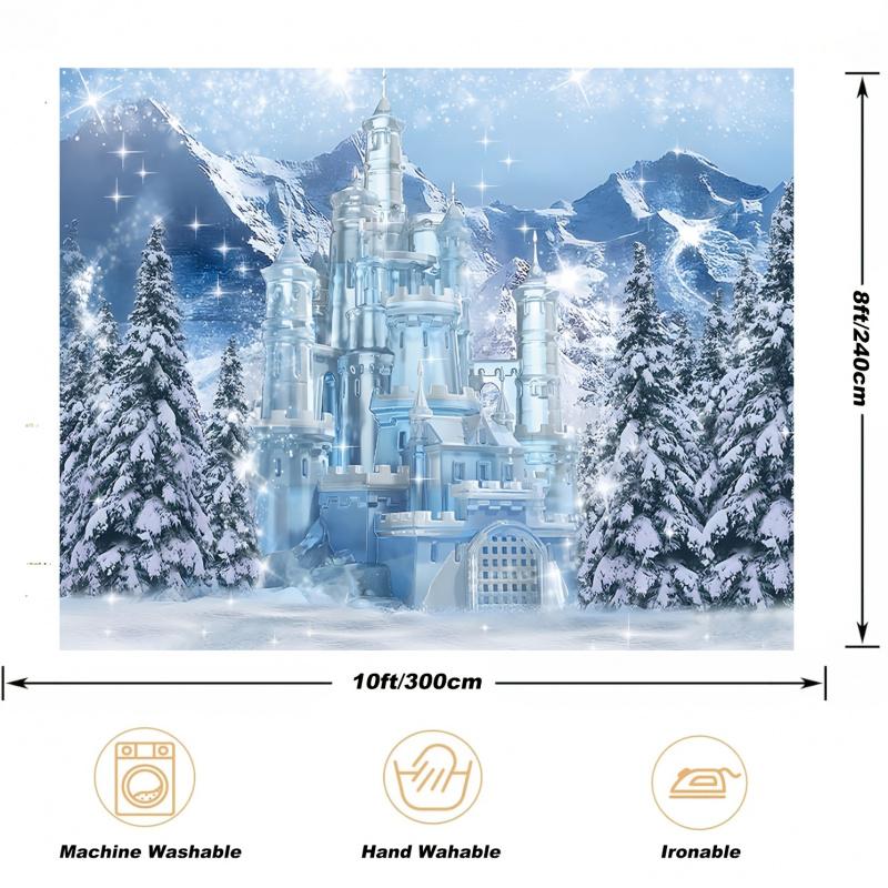 1pc 2D Winter Wonderland Backdrop - Ice City and Forest Scene Background Perfect for Christmas and Winter-Themed Parties No Po