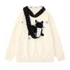 Unisex Oversized Knit Sweater With Detachable Scarf Snowflake Embroidery Acrylic Blend Retro Style Fall