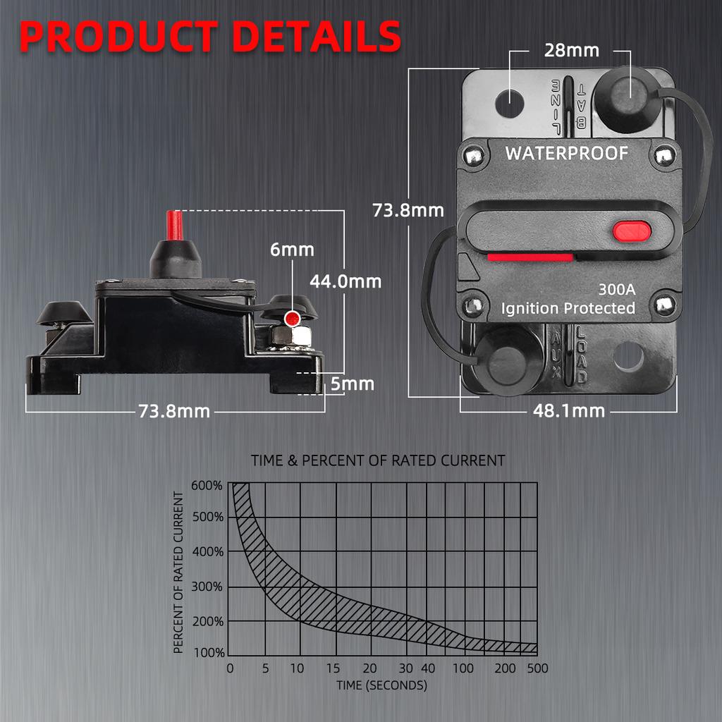 Power Protect Fuse Circuit Breaker Trolling with Manual Reset Fuse Inverter 30A - 300A 12V - 48V DC Waterproof Car Boat Manual for Car Audio System