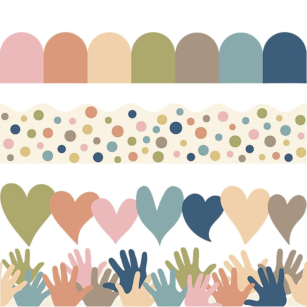 80Pcs Bulletin Board Border for Classroom Chalkboard Decoration Heart Border Trim Colorful Dot Border Trim Wall Decals