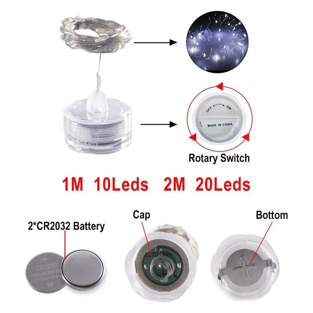 LED String Light Underwater Lamp 1m 2m LED Button Battery Holder Candle Copper Wire String Lights Plum Shaped Waterproof